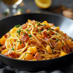 Courge spaghetti à la crème et lardons