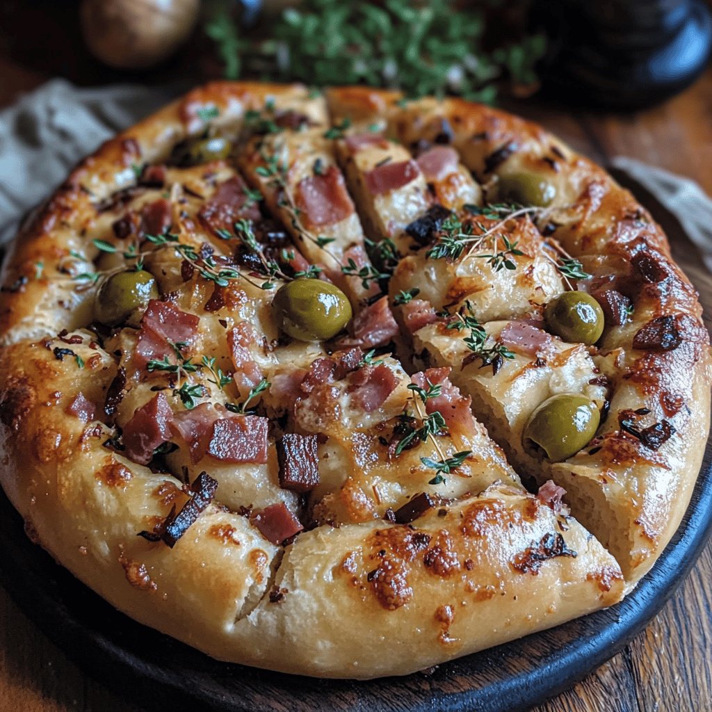 Fougasse aux olives et lardons