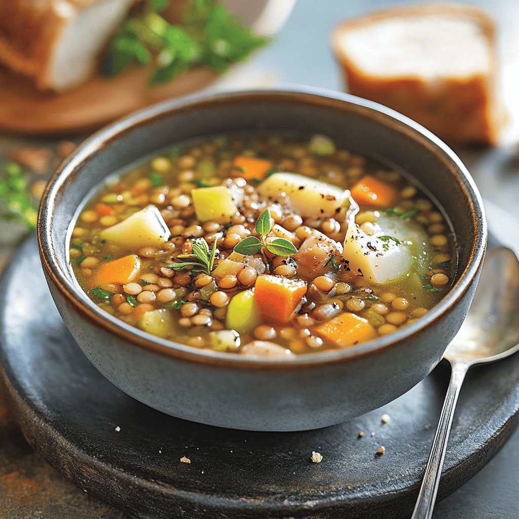 Soupe de lentilles vertes et lard