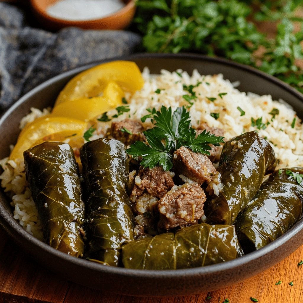 Stuffed Grape Leaves with Lamb & Rice