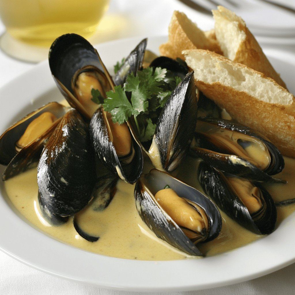 Moules à la crème et au curry