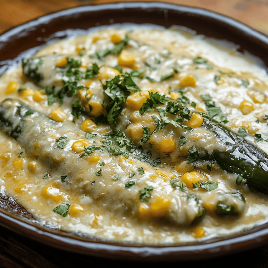 Creamy Poblano Peppers with Corn and Cheese