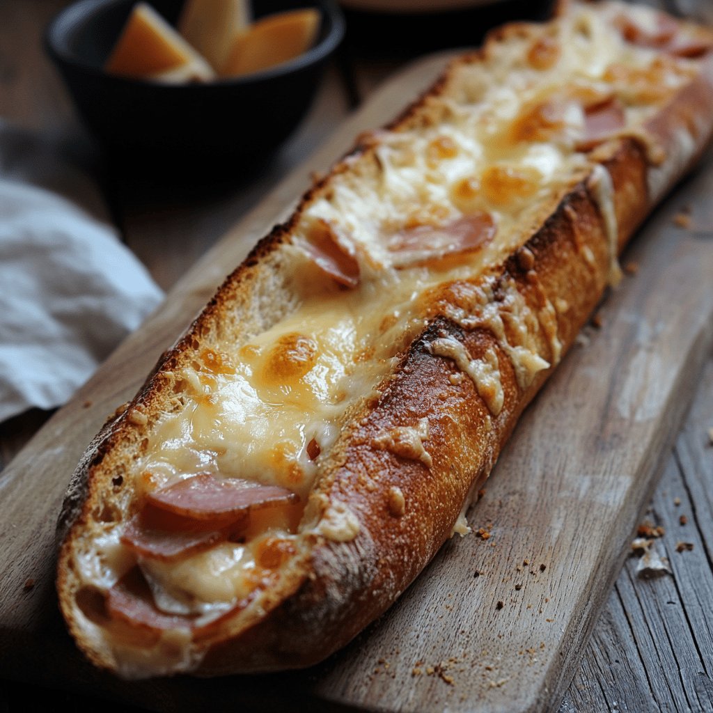 Baguette fourrée au fromage et jambon