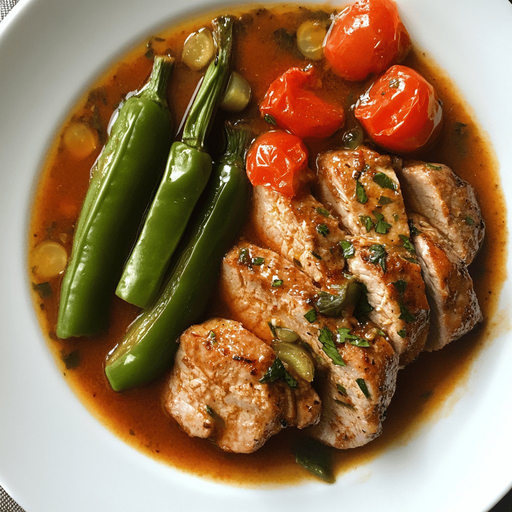 Langue de porc sauce tomate et cornichons