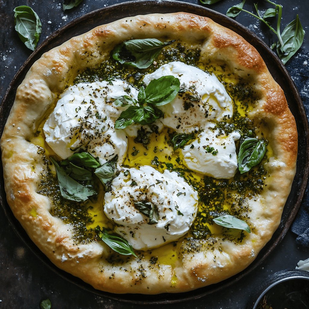 Pizza burrata et basilic maison