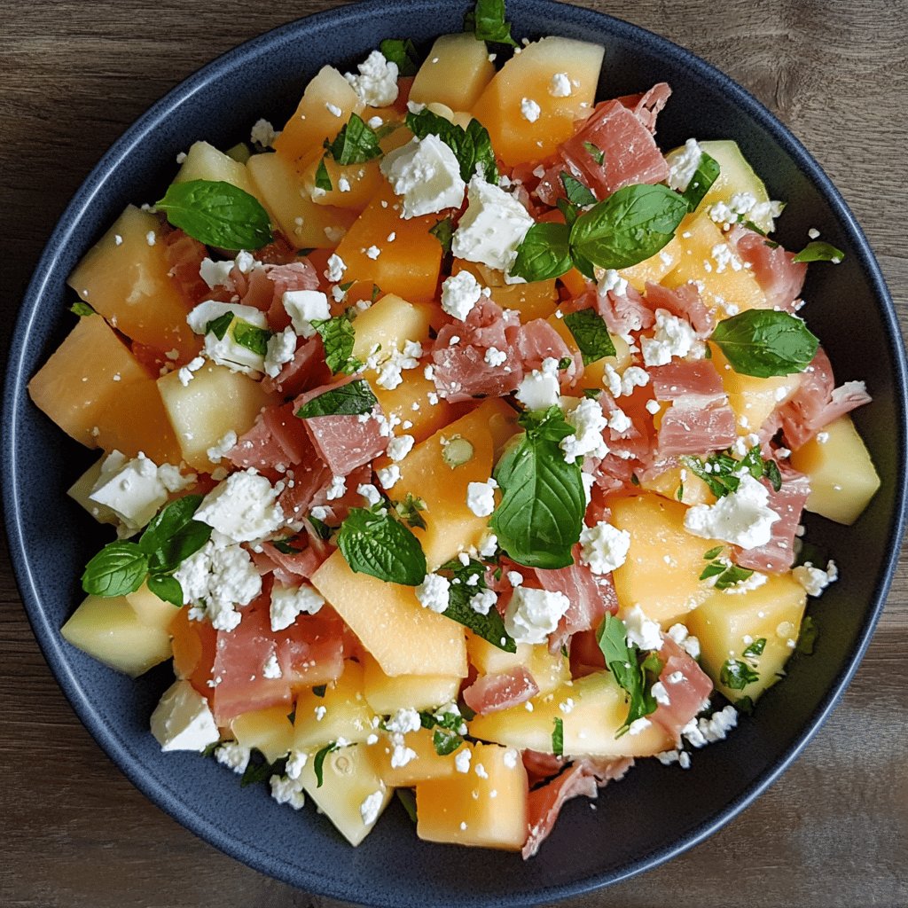 Salade de melon, feta et jambon