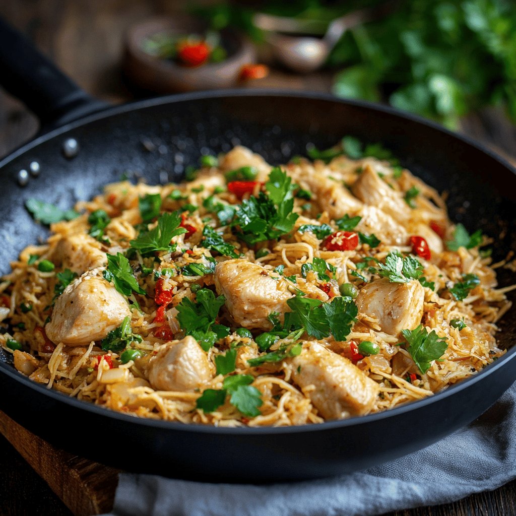 Nouilles de riz sautées au poulet