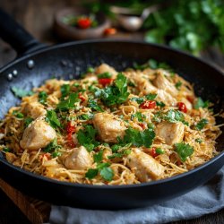 Nouilles de riz sautées au poulet