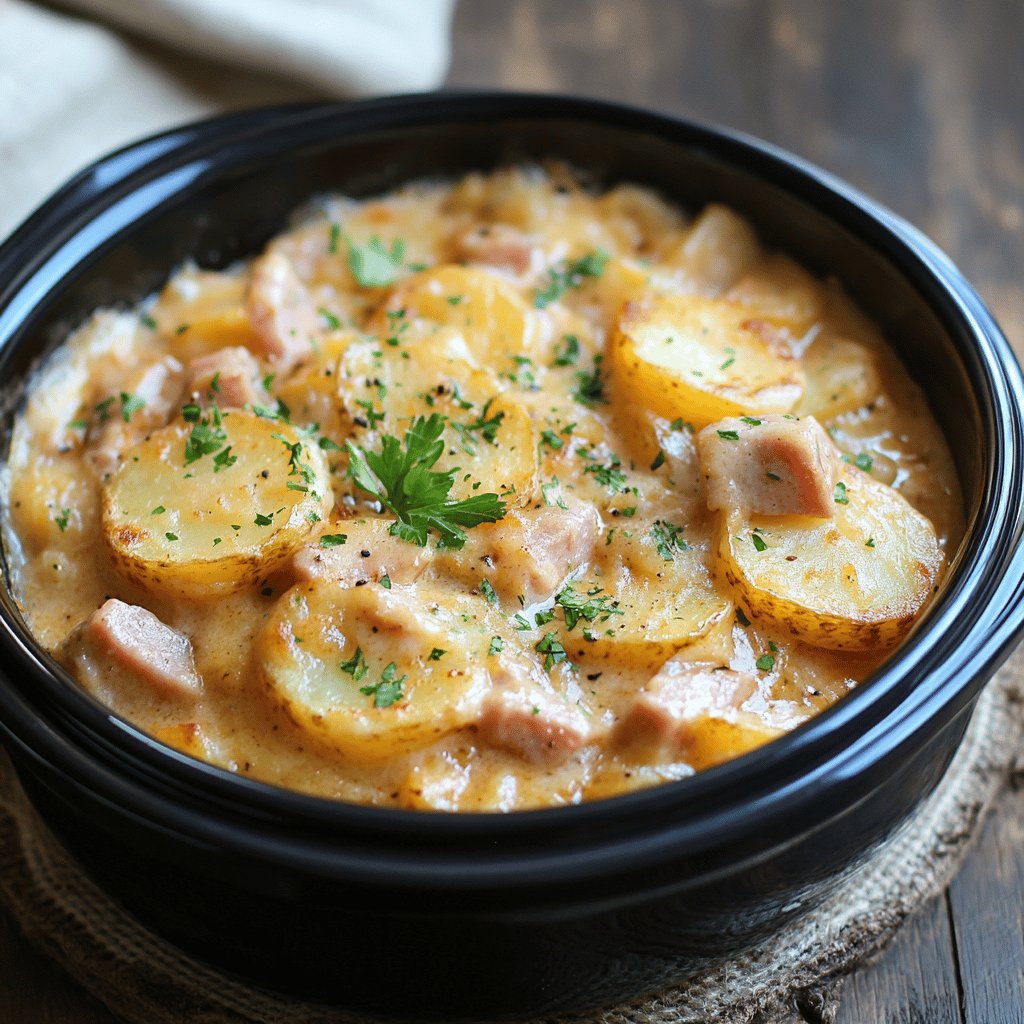 Slow Cooker Scalloped Potatoes & Ham