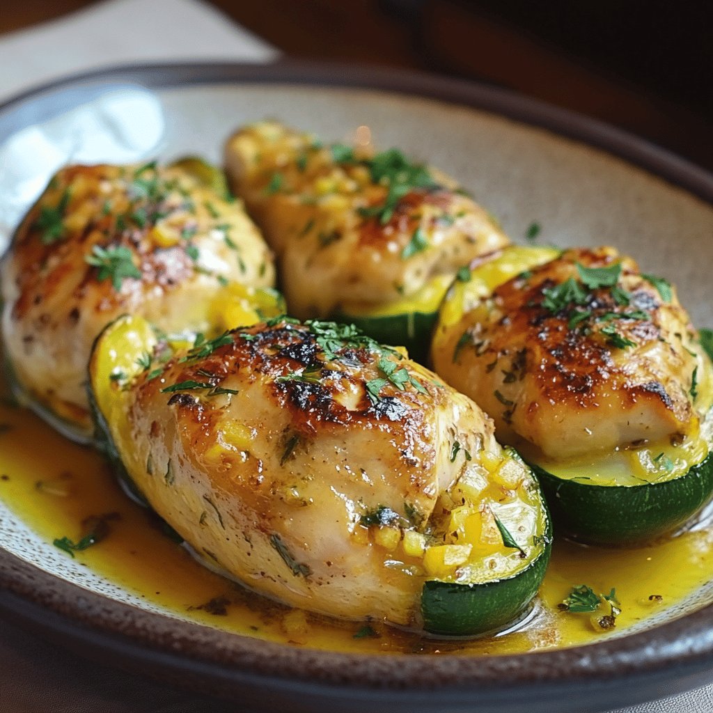 Courgettes jaunes farcies au poulet