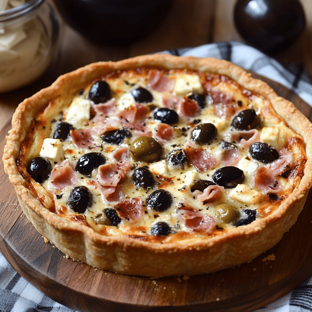 Quiche jambon, fromage et olives