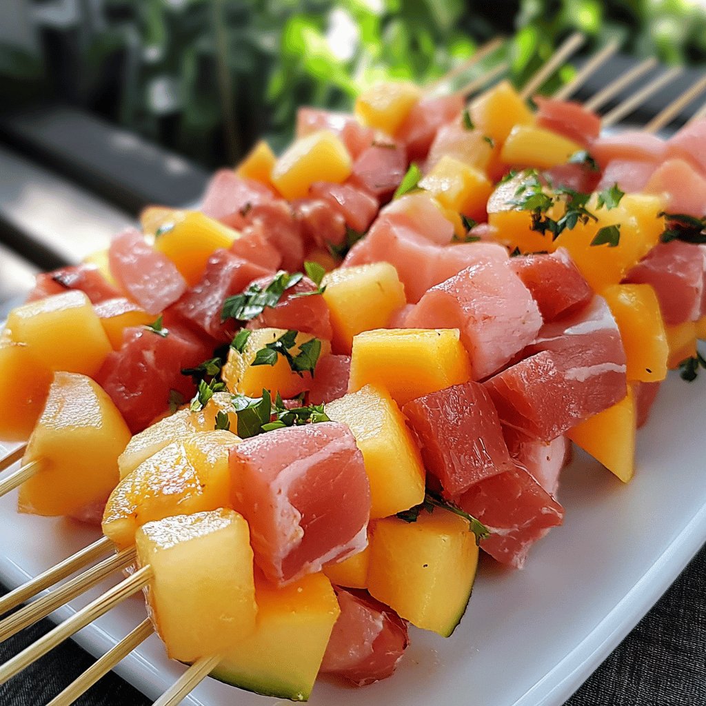 Minis brochettes melon et jambon