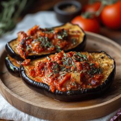 Pain d'aubergines au coulis de tomate