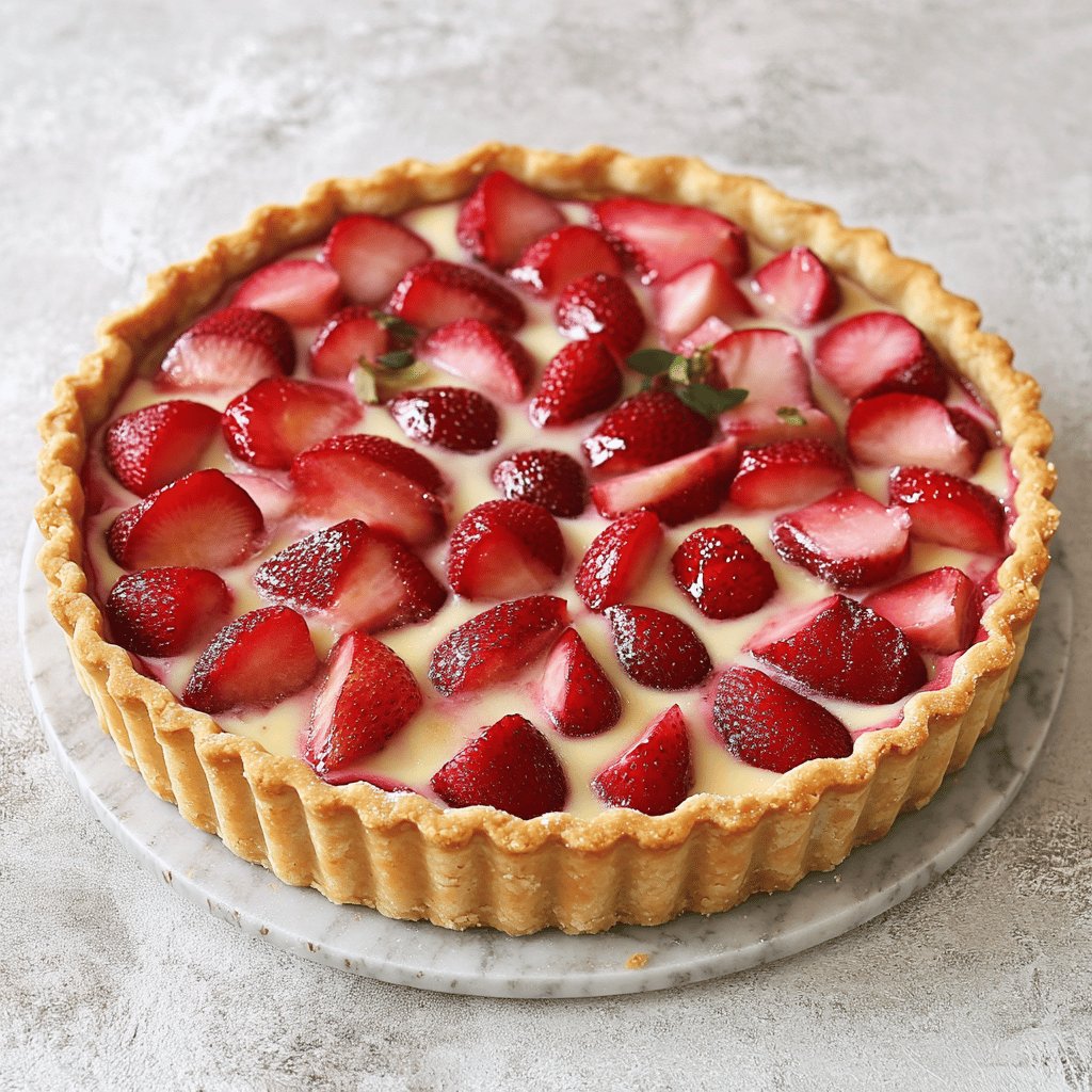 Tarte rhubarbe et fraises