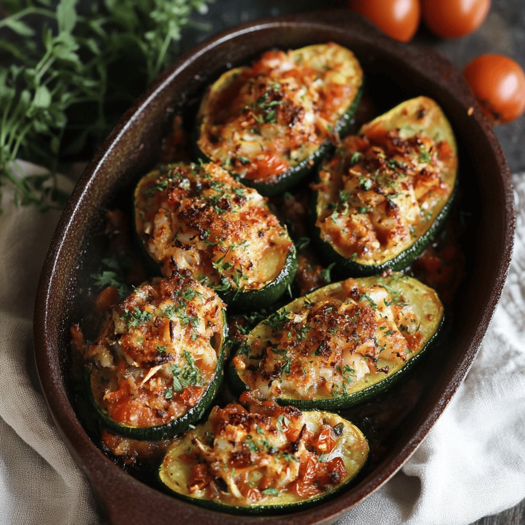 Courgettes farcies au thon et à la tomate