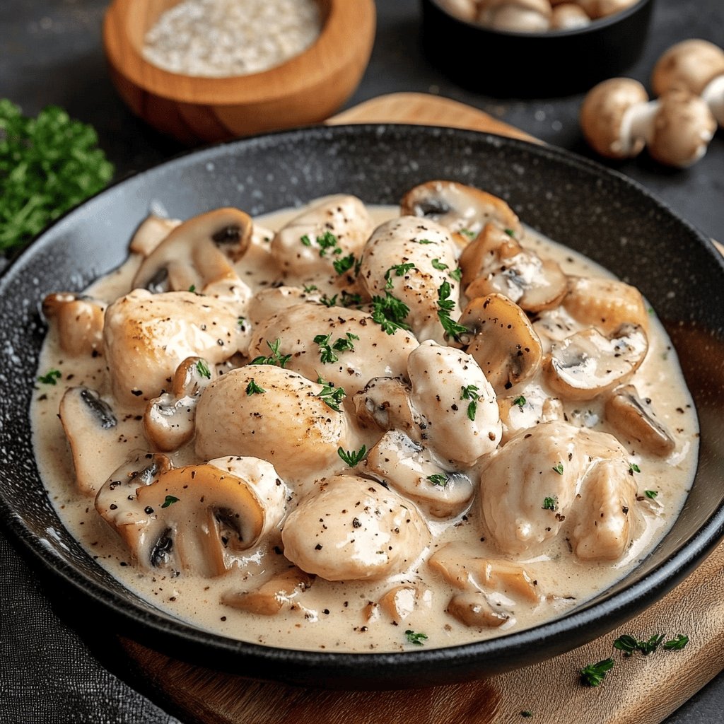 Blancs de poulet à la crème et champignons