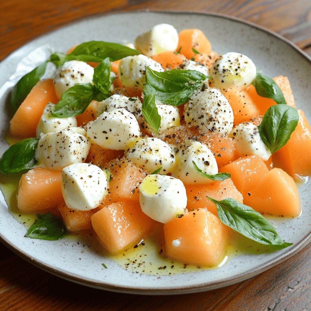 Salade Melon Mozzarella au Basilic