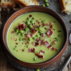 Velouté de petits pois aux lardons