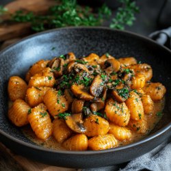 Gnocchi de patate douce et sauce aux champignons