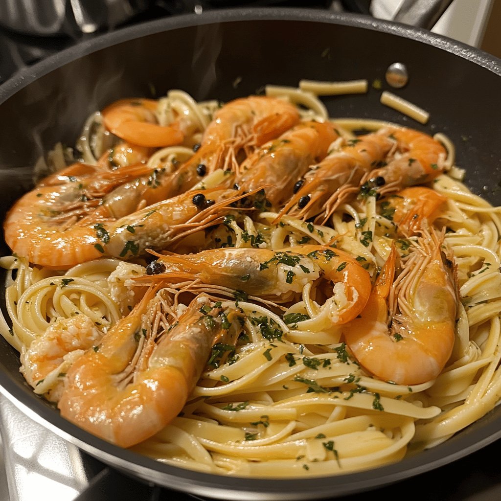 Linguine aux crevettes à l'ail