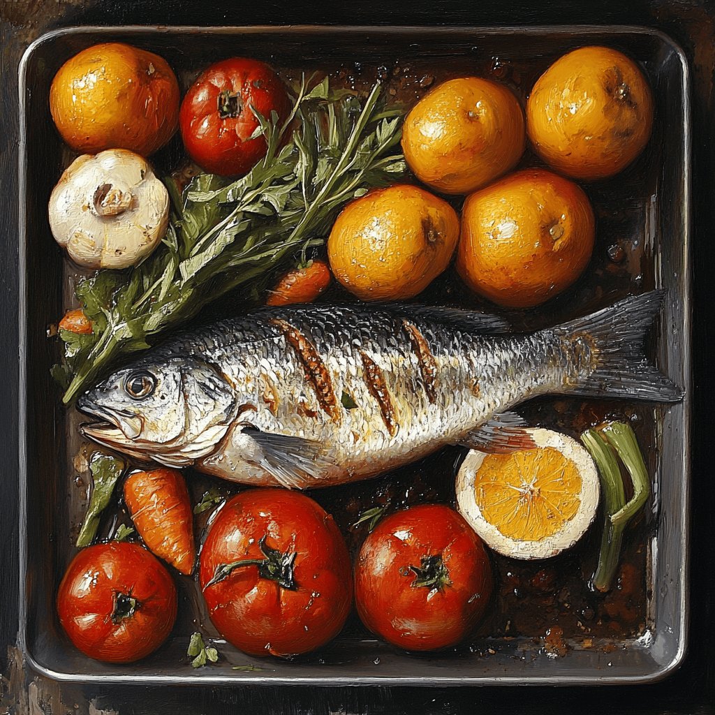 Poisson et légumes au four