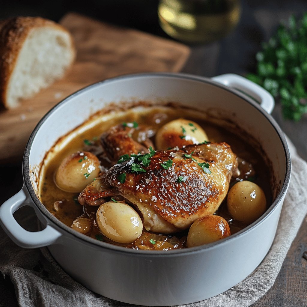 Canard en cocotte au vin blanc