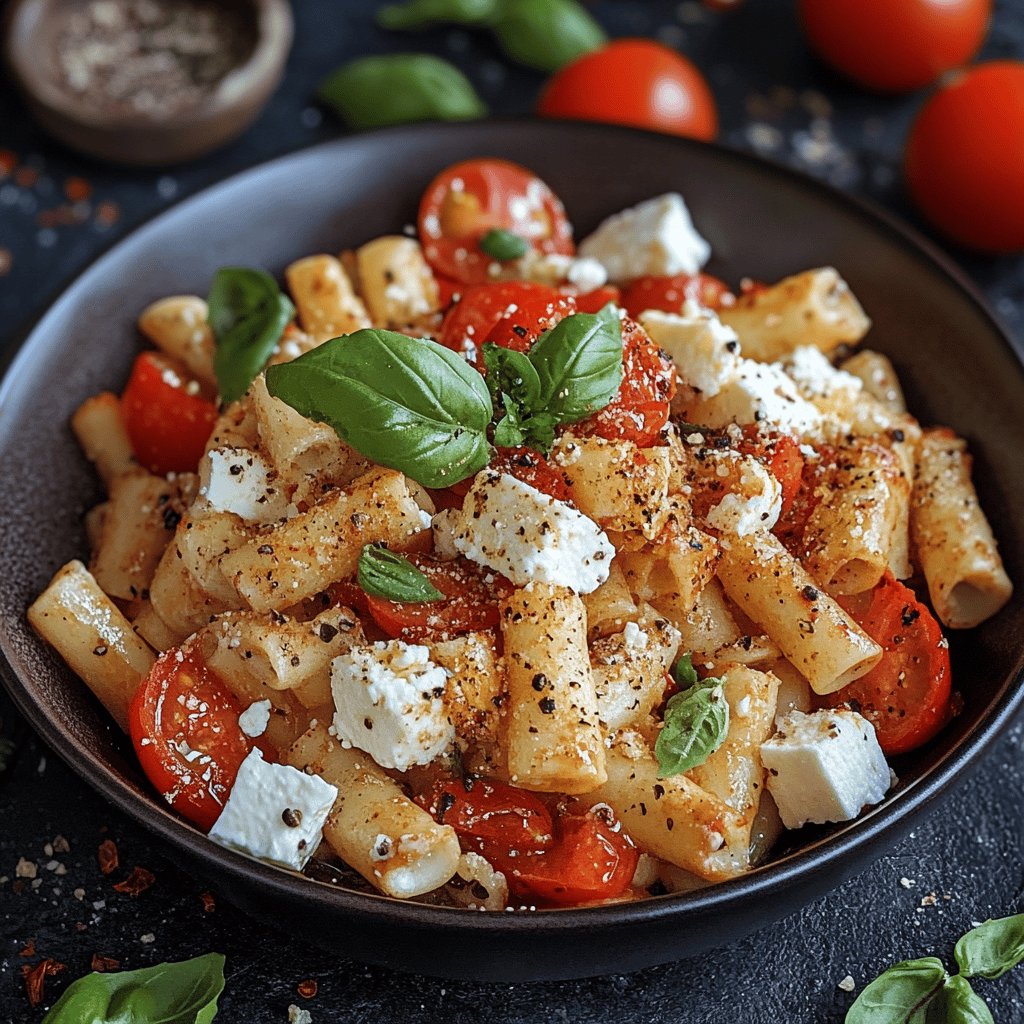 Pâtes à la feta et tomates rôties