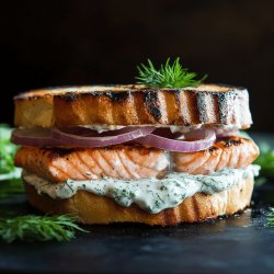 Grilled Salmon Sandwich with Dill Sauce