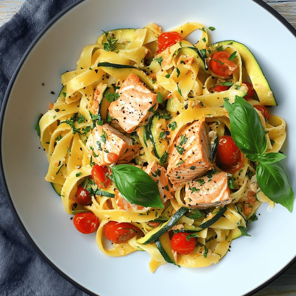Tagliatelles au saumon et légumes