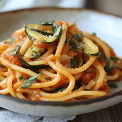 Pâtes à la courgette en sauce tomate