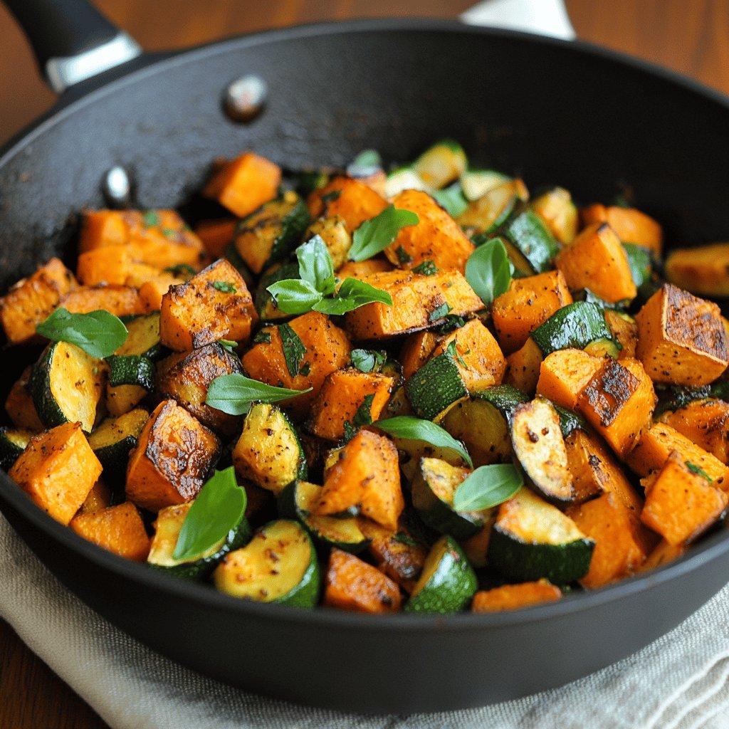 Poêlée de patates douces et courgettes