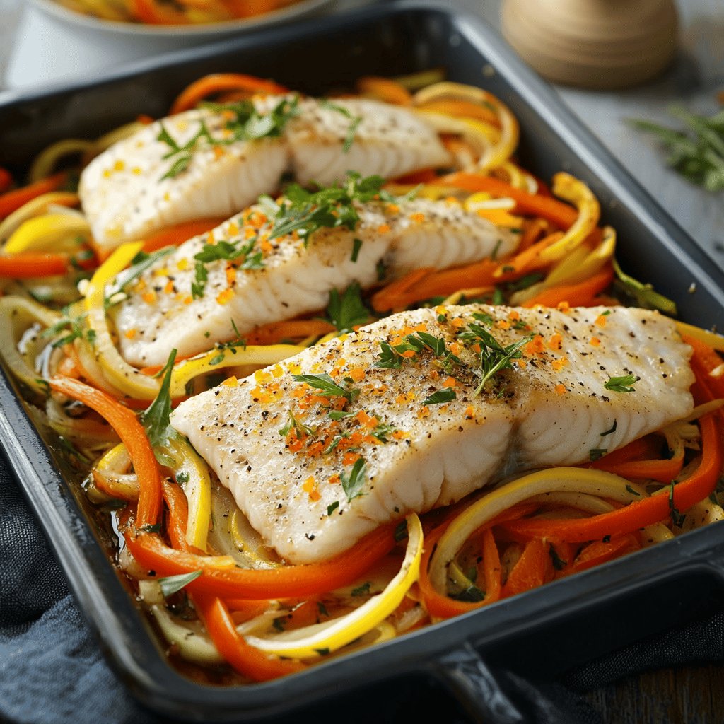 Filets de merlan et julienne de légumes