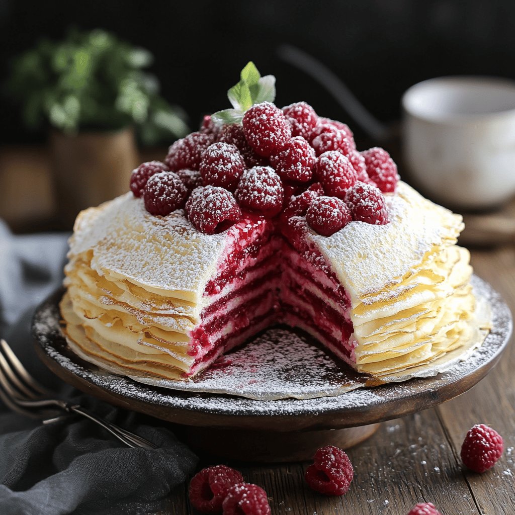 Gâteau de crêpes aux framboises