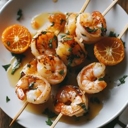 Brochettes de crevettes et clémentines