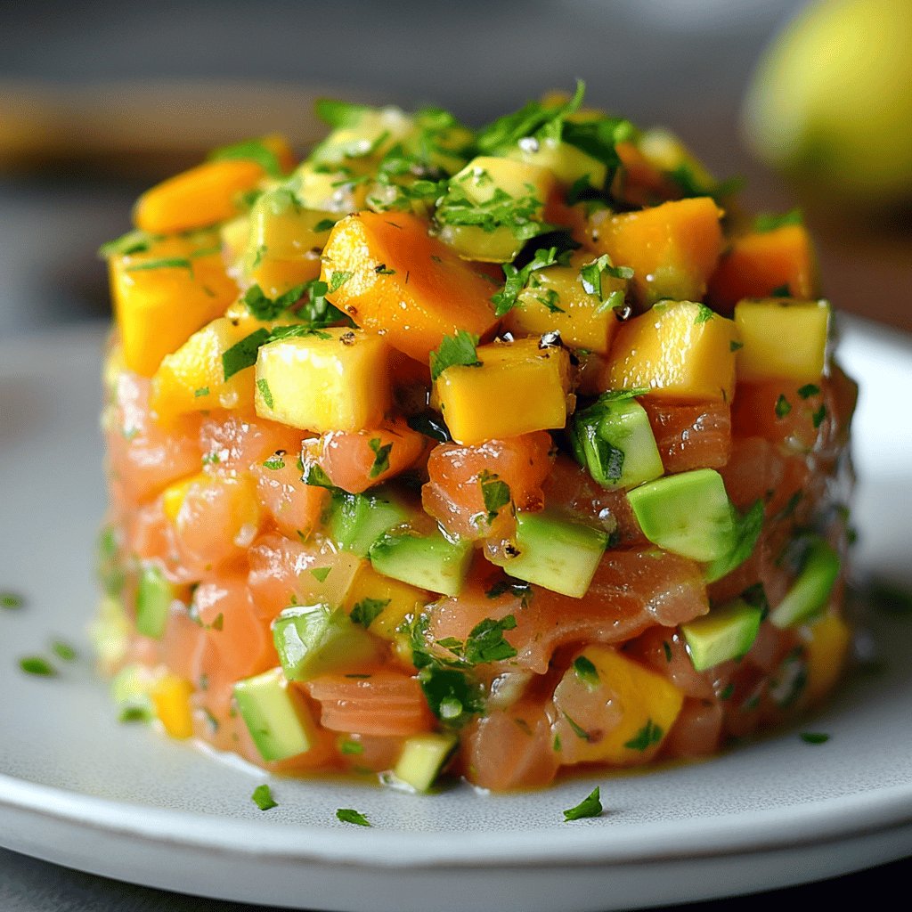 Tartare de saumon, avocat et mangue