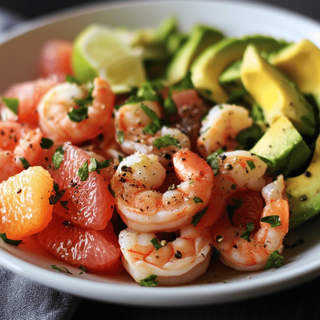 Salade de crevette, avocat et pamplemousse