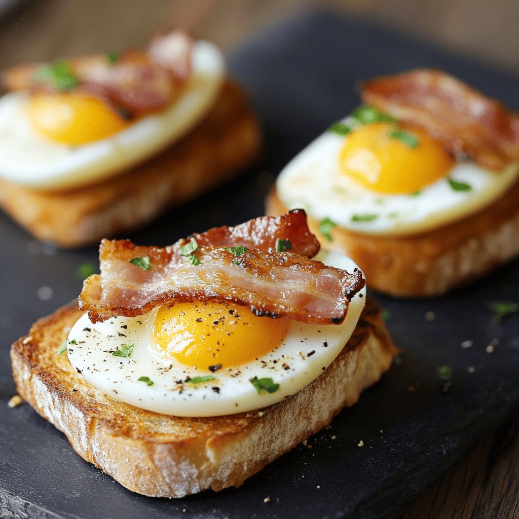 Mini-sandwichs œufs de caille et bacon