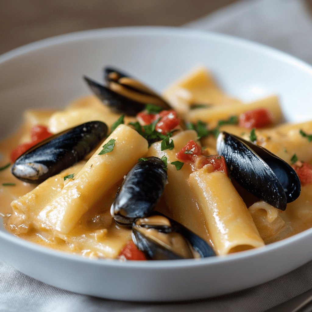 Paccheri con Crema di Patate e Cozze