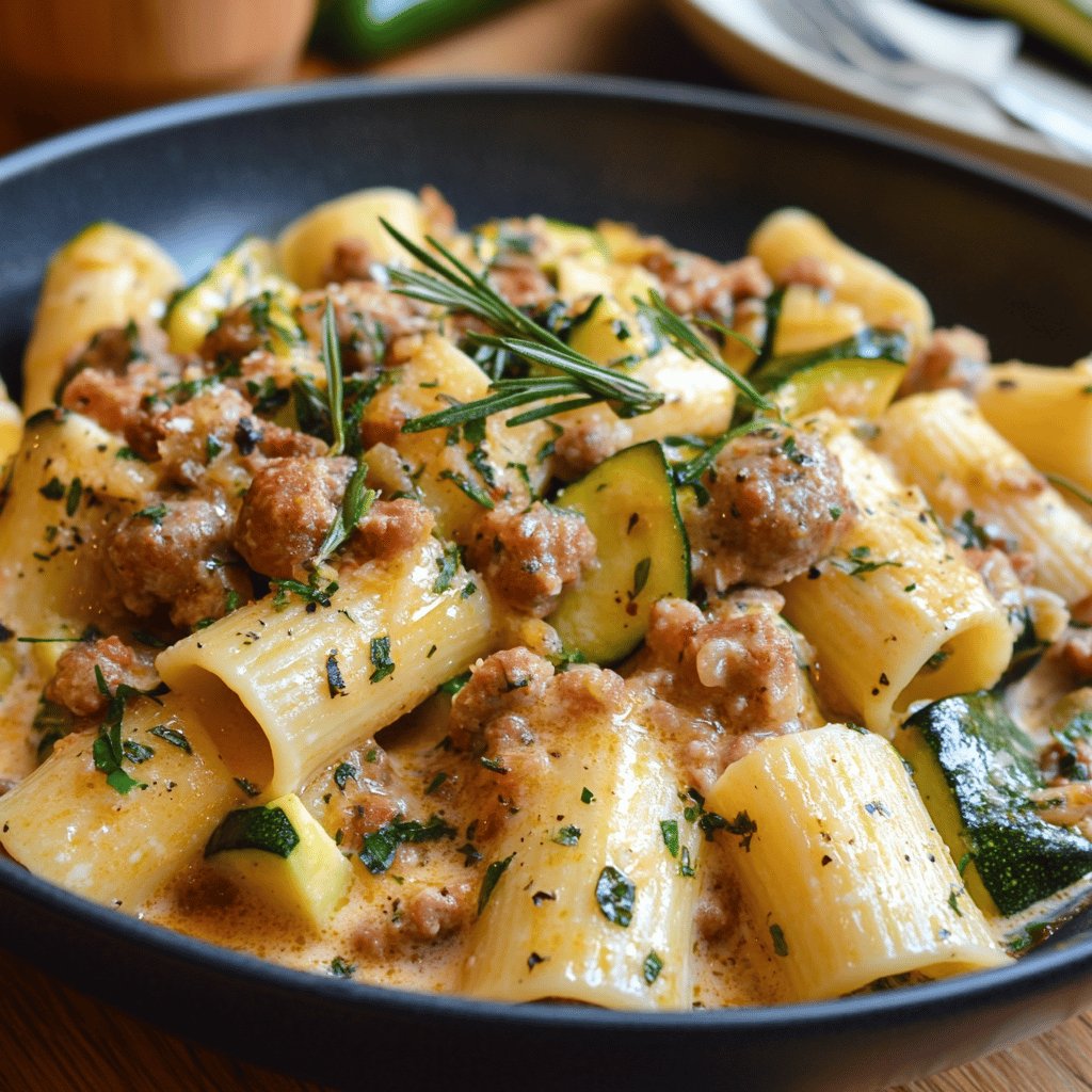 Paccheri con panna, salsiccia e zucchine