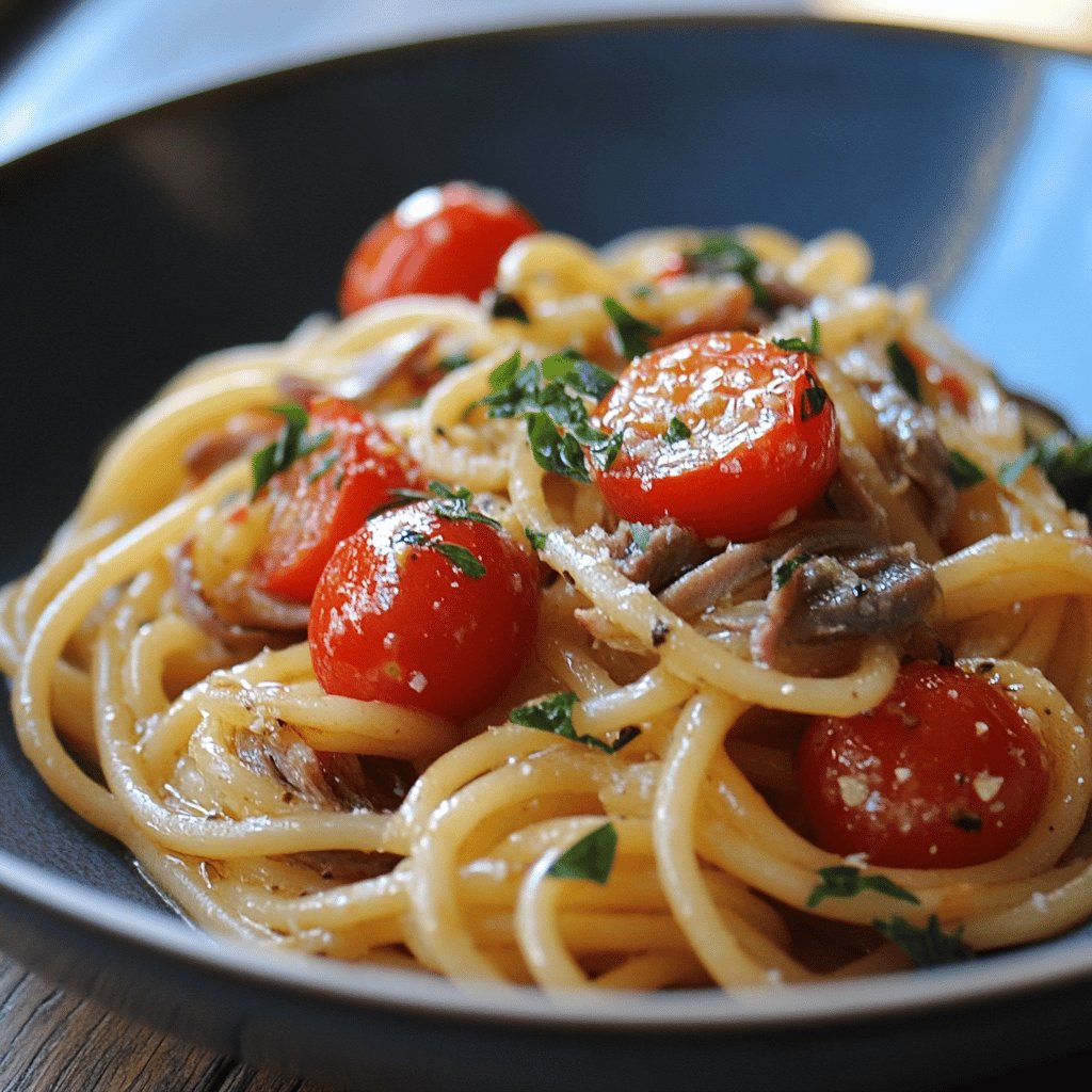 Pasta con pomodorini e alici