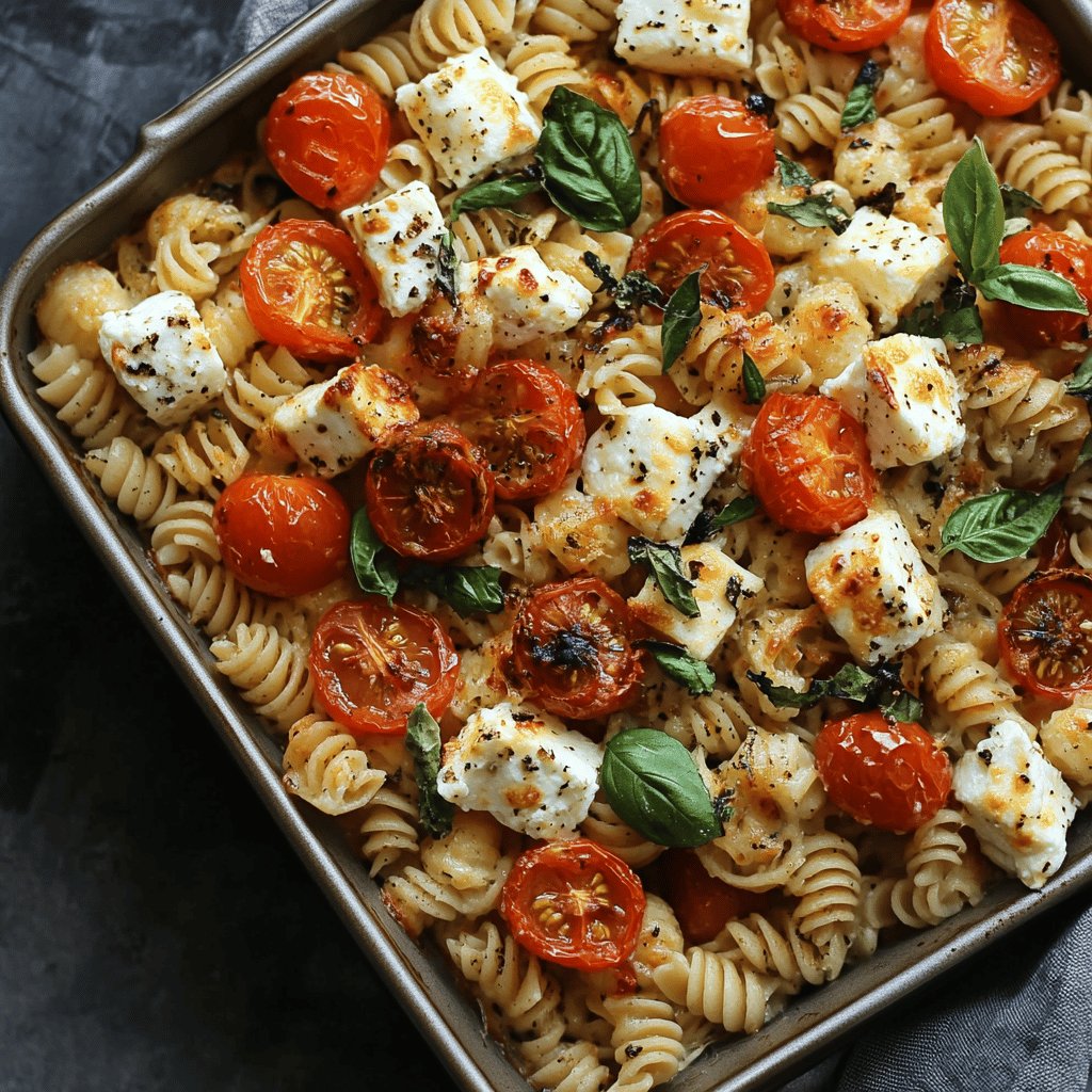 Pasta con feta e pomodorini al forno