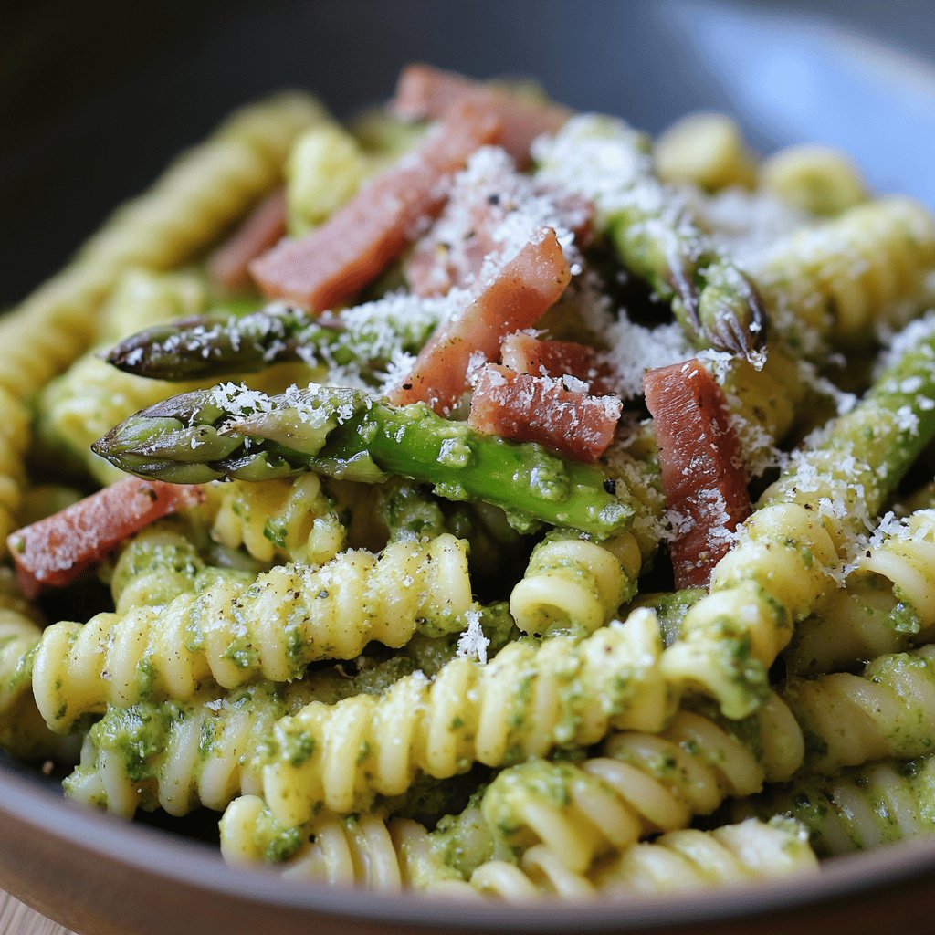 Pasta con pesto di asparagi e speck