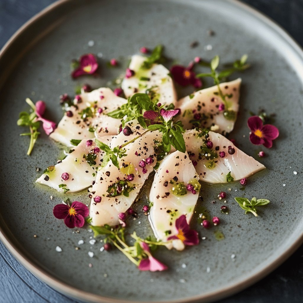 Carpaccio di pesce spada al pepe verde e rosa