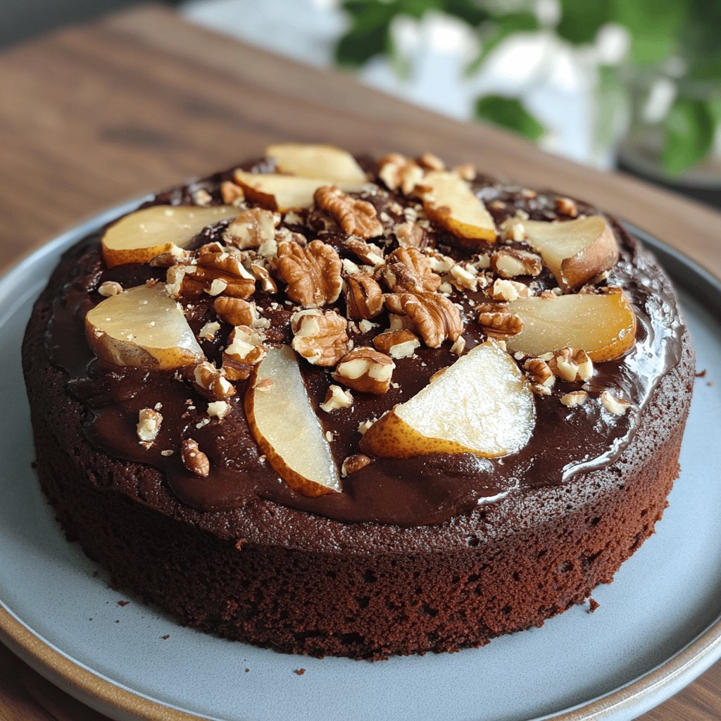 Torta al cioccolato, pere e noci