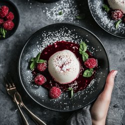 Panna cotta al cocco con coulis di lamponi