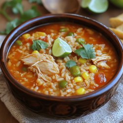 Caldo de pollo con arroz mexicano