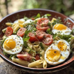 Ensalada de pasta con atún y huevo