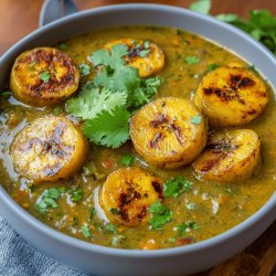 Sopa de plátano verde y cilantro