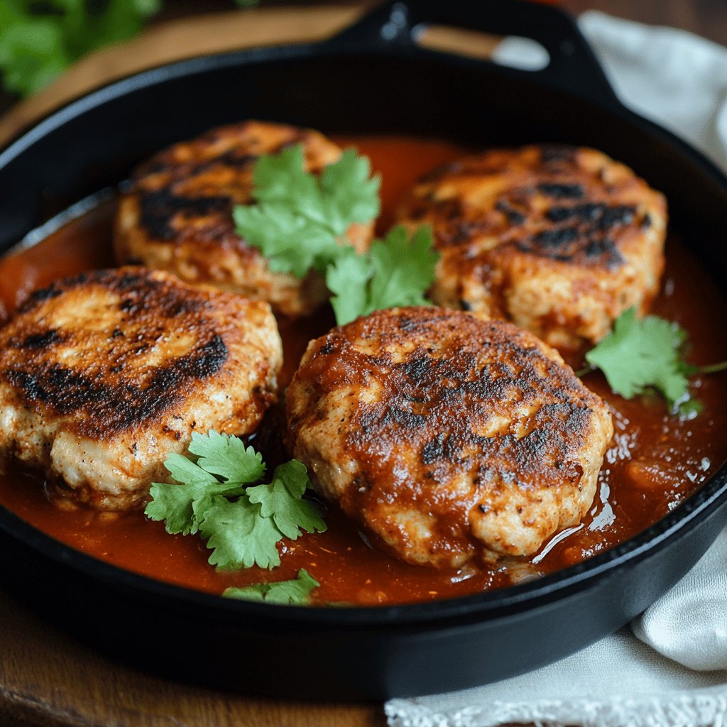 Tortitas de pollo en salsa roja