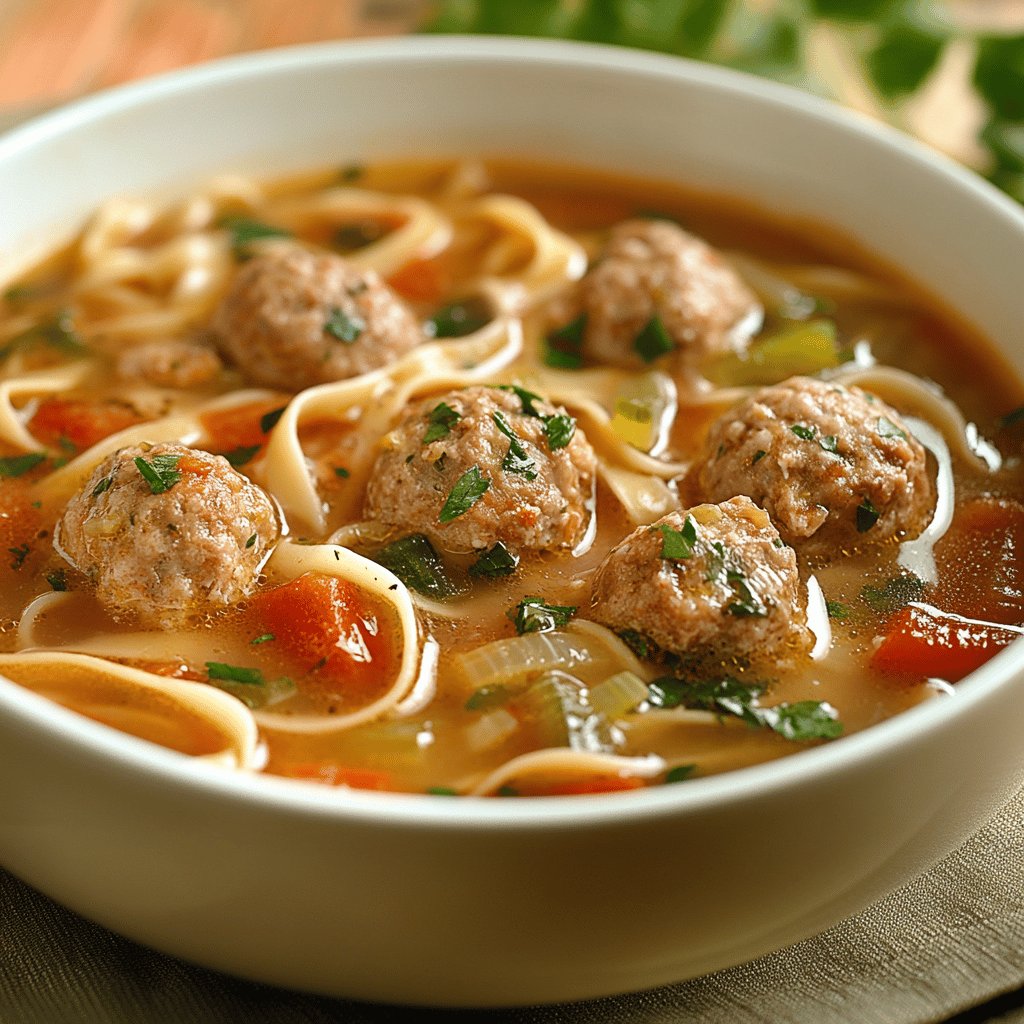 Sopa de albóndigas con fideos